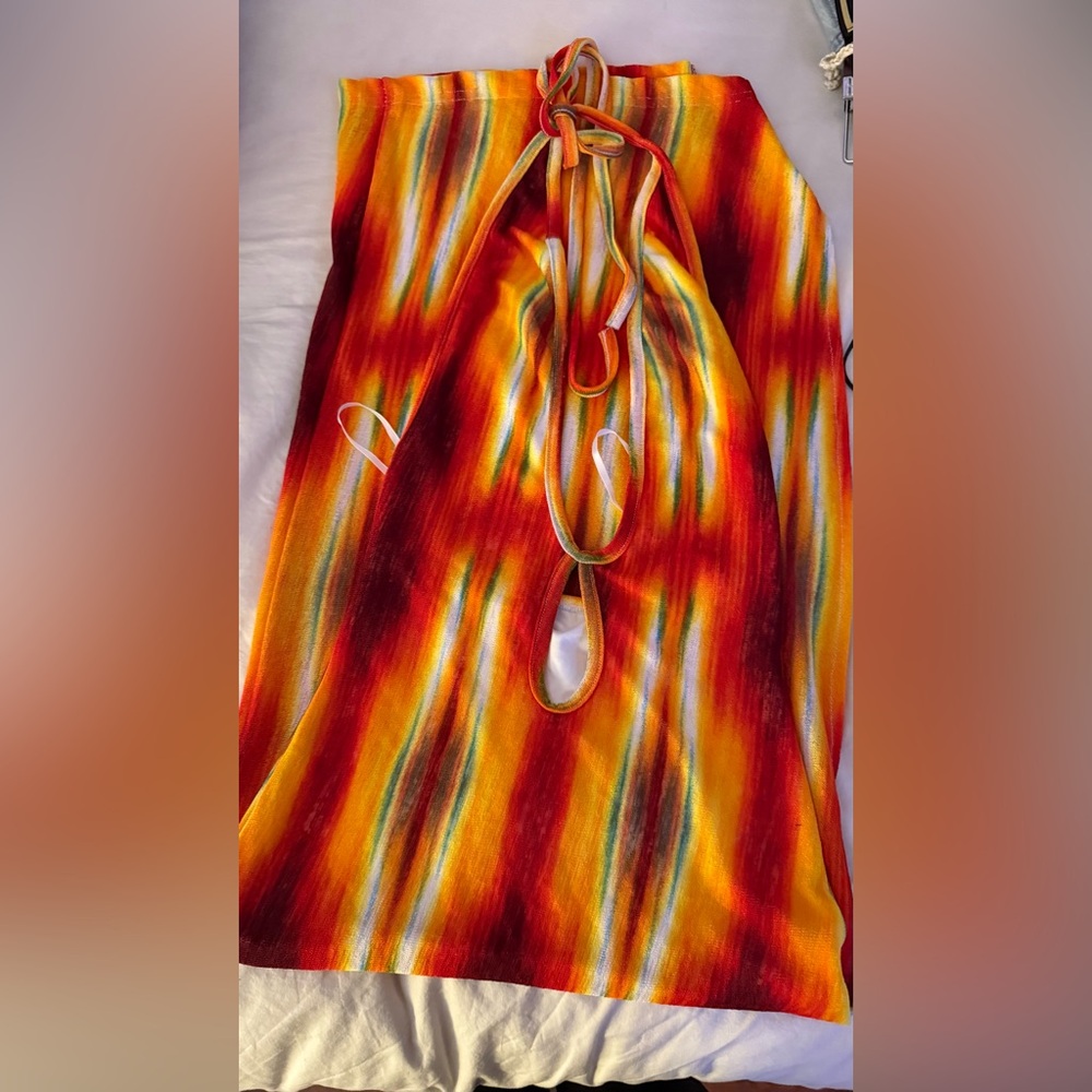 Y2K Red Orange Printed Midi Dress